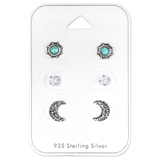 Sky Earrings Set - Sun, Moon & Stars Sterling Silver Pack