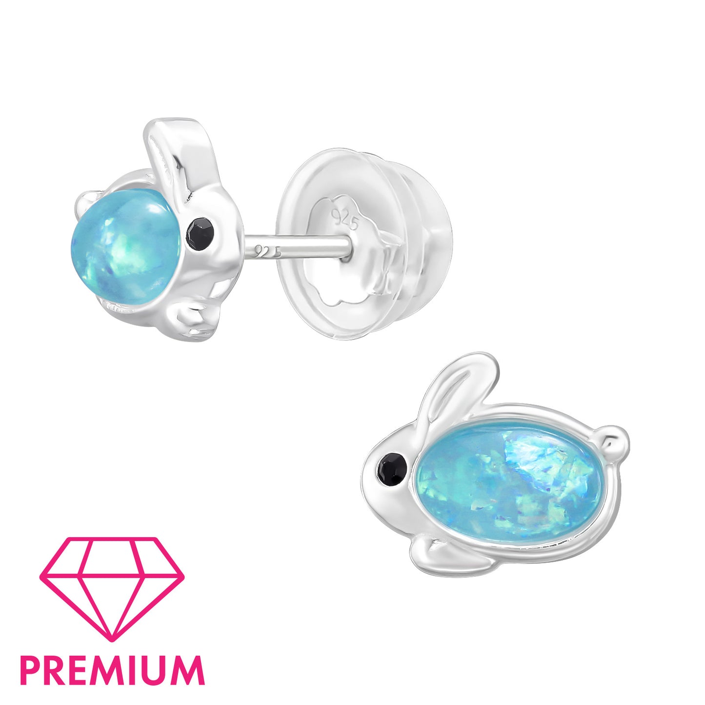 Premium Kids Rabbit Studs - Blue Bunny Animal Earrings