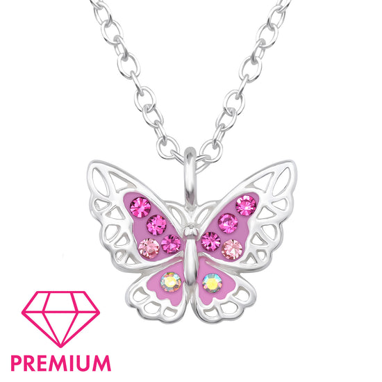 Butterfly Pendant in Pink, Kids Sterling Silver Necklace