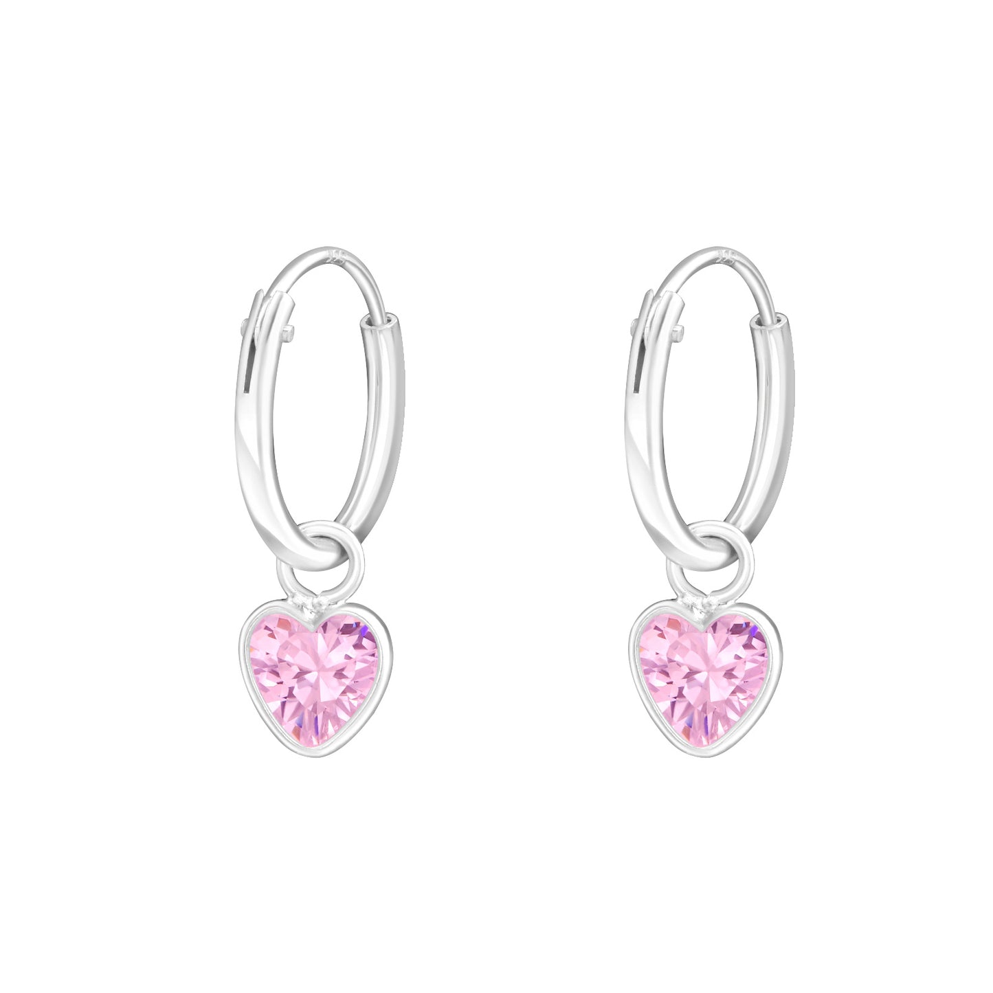 Sterling Silver Pink Heart Shaped Hoop Earrings