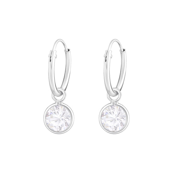 Sterling Silver Huggie Earrings - with Cubic Zirconia Crystals