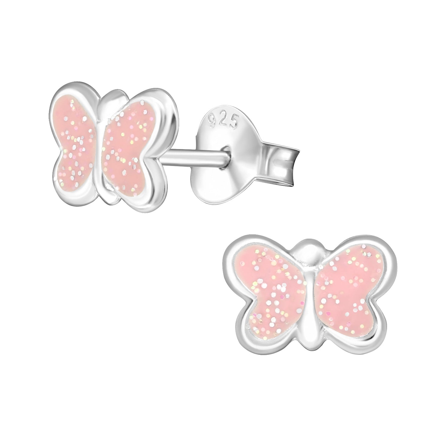 Children's Butterfly Glitter Studs - Blue Pink Glitter Earrings