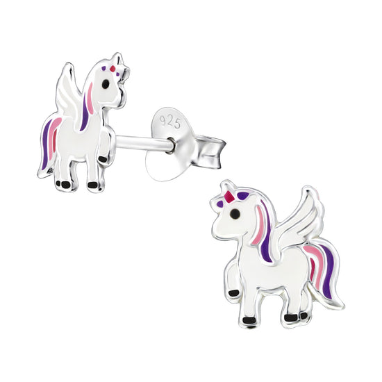 Kids Unicorn Earrings - Genuine Sterling Silver Studs