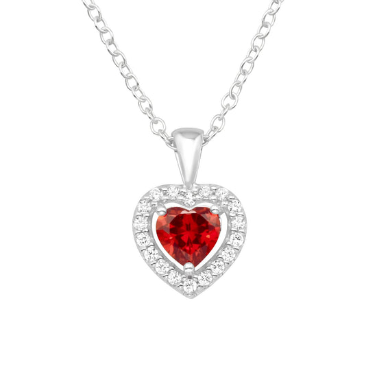 Red Heart Cubic Zirconia Love Necklace - Sterling Silver