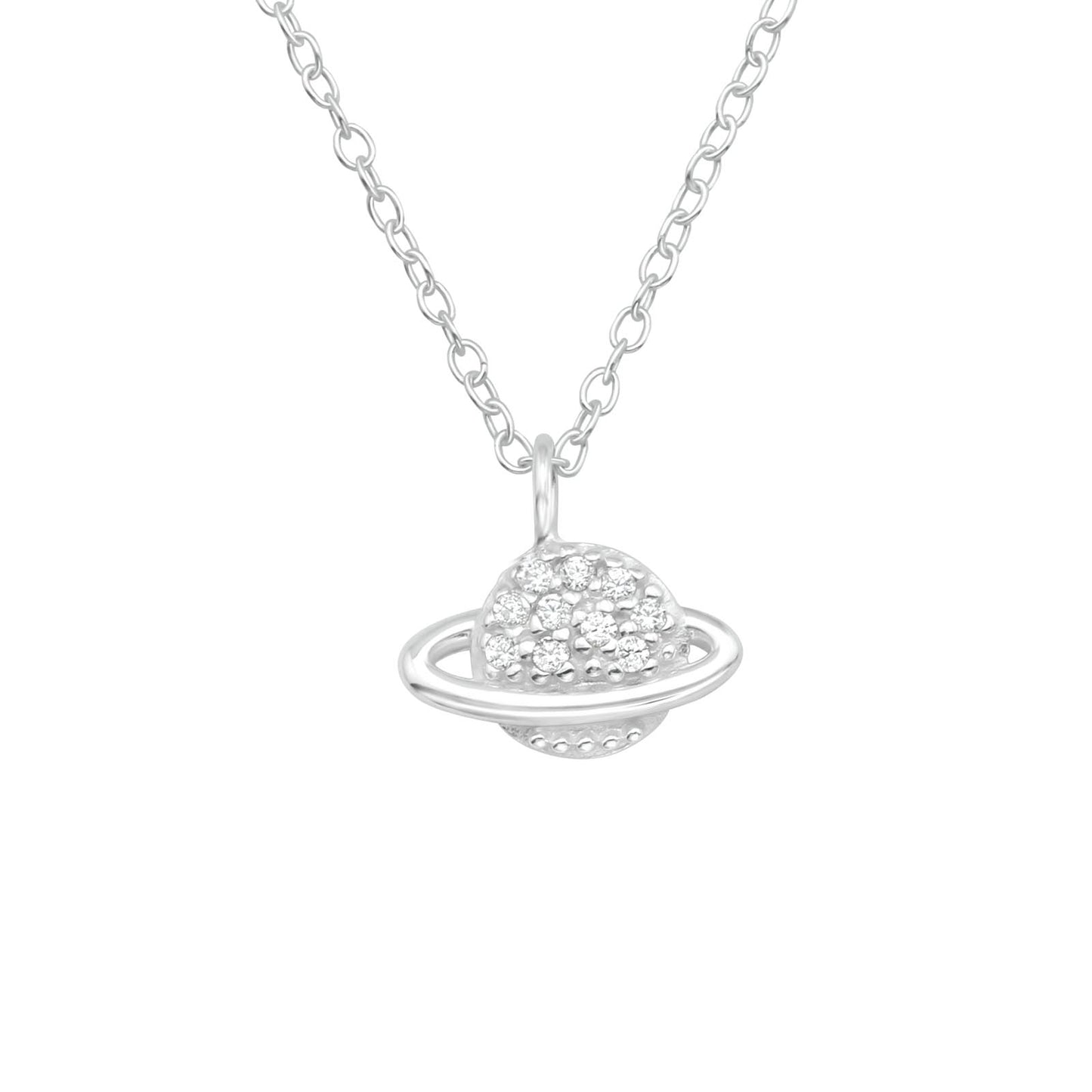 Saturn Planet Necklace - 925 Sterling Silver & Cubic Zirconia