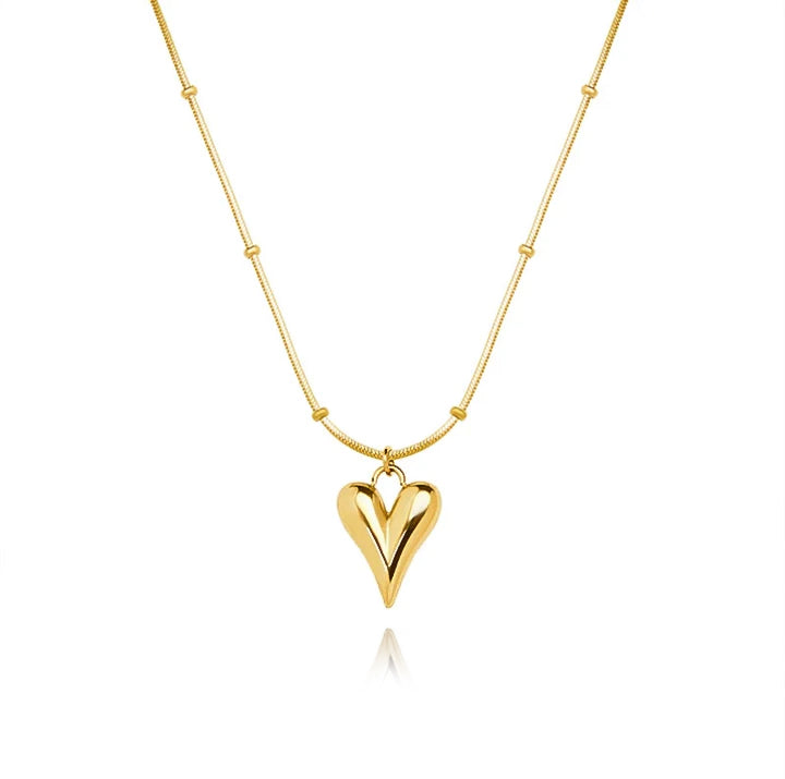 Gold Heart Pendant Necklace - 18K Gold Plated Stainless Steel