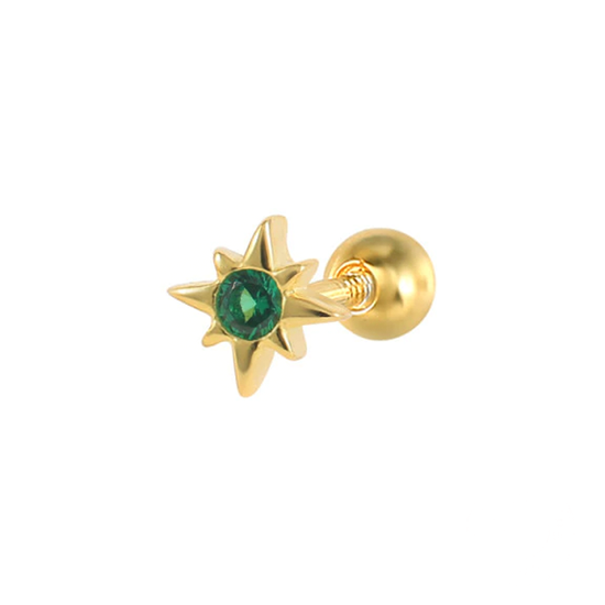 GREEN STAR STUD (single earring) - Gold Screw Backs 5mm for Thin Ears