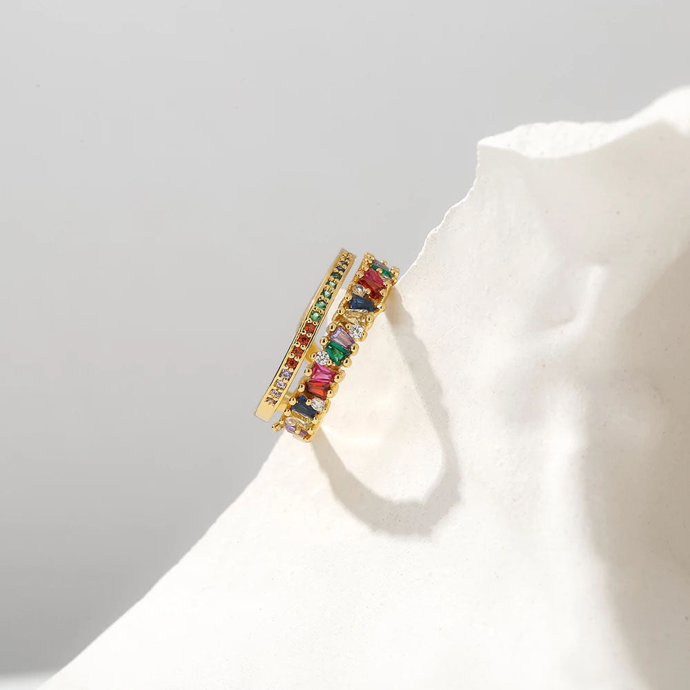 Rainbow Gold Ring - Multi Coloured Crystal Gems (adjustable)